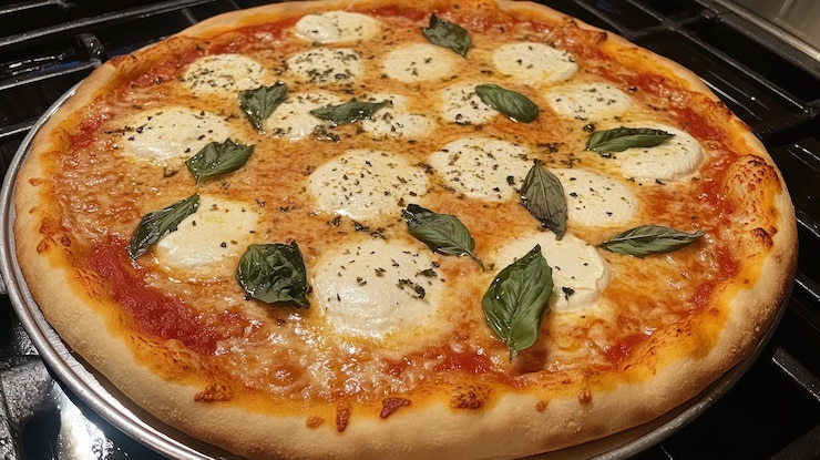 PSD una deliziosa pizza casalinga con mozzarella fresca, basilico e salsa di pomodoro.