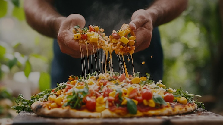 PSD una deliziosa pizza gourmet con formaggio che si sta sciogliendo