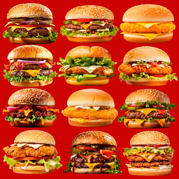 PSD una deliziosa varietà di hamburger.