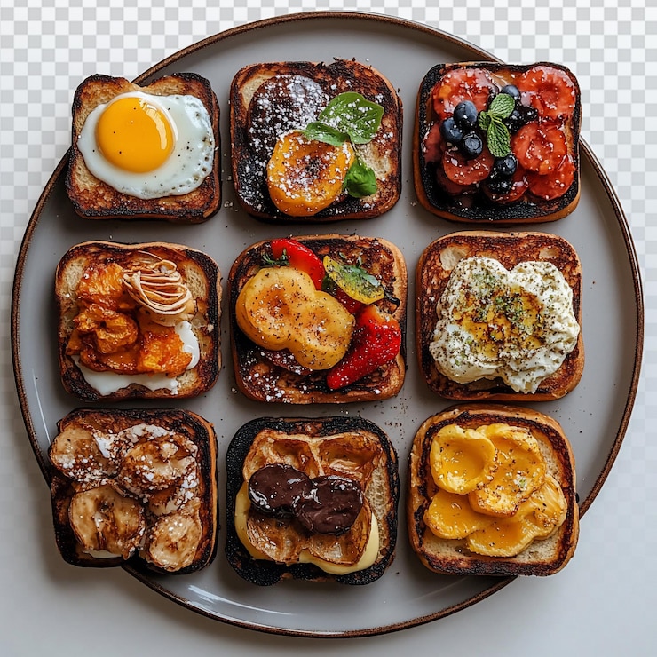 PSD una deliziosa varietà di toast francesi su uno sfondo bianco