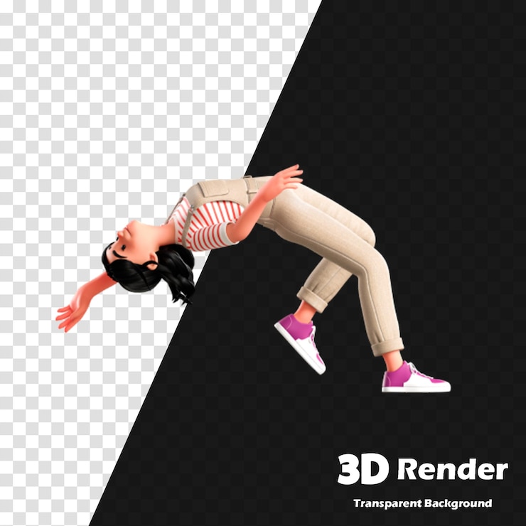 PSD una donna che salta in aria con l'immagine stampata in 3d di una donna che saltella