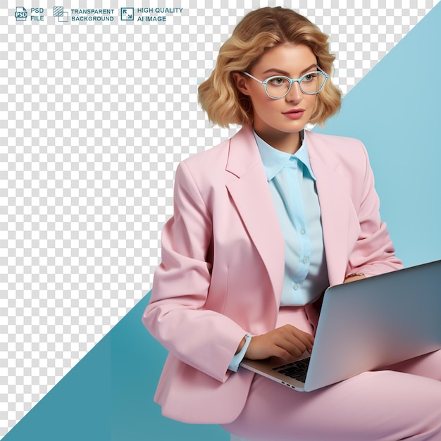 Una donna che usa un portatile su uno sfondo trasparente JPG e PNG