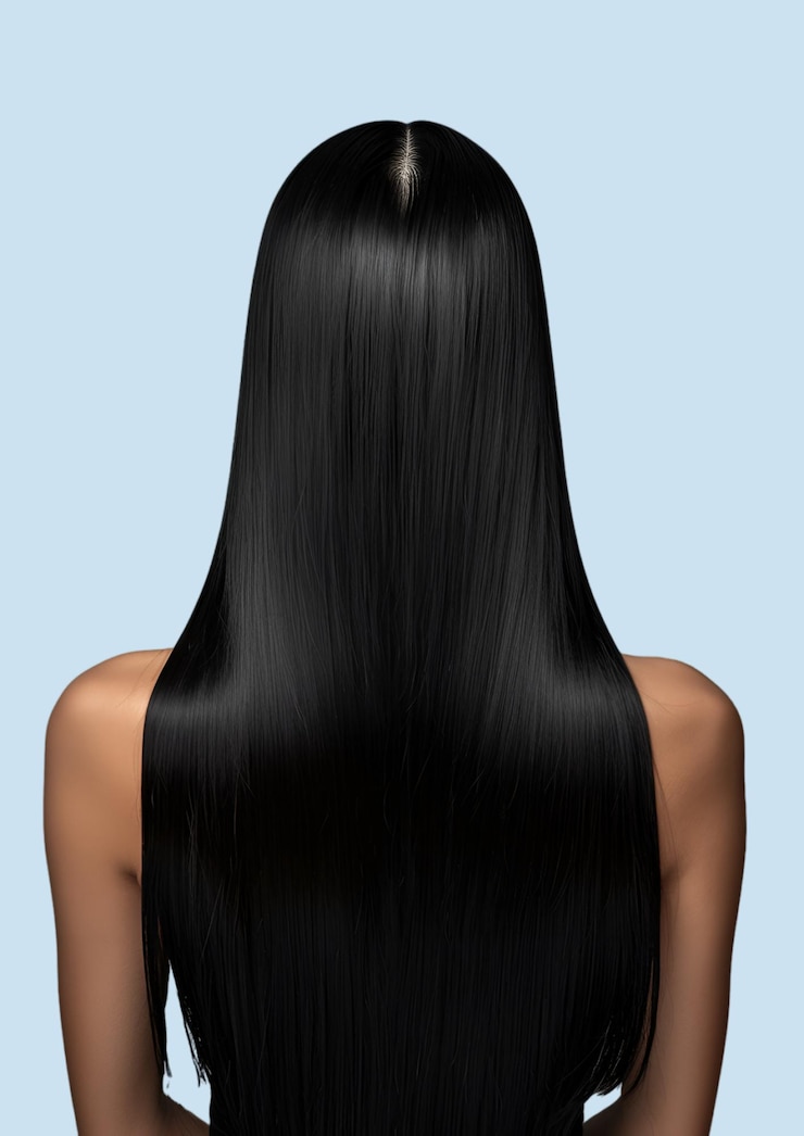 PSD una donna con i capelli lunghi con una parrucca nera che dice quot hairline quot