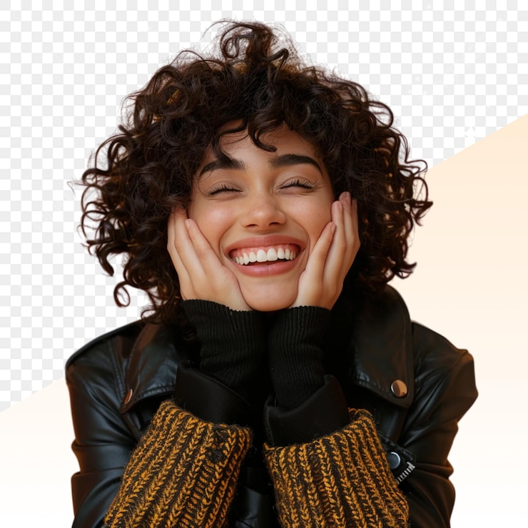 PSD una donna con i capelli ricci sorride e sorride
