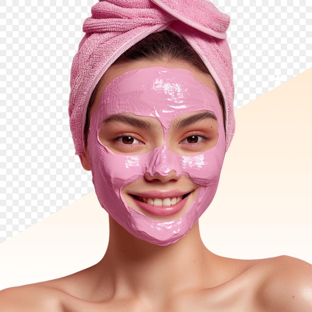 una donna con un asciugamano rosa sulla testa con un ascio rosa sulla testa