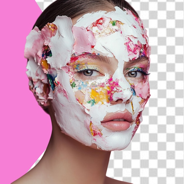 una donna con una faccia dipinta di fiori