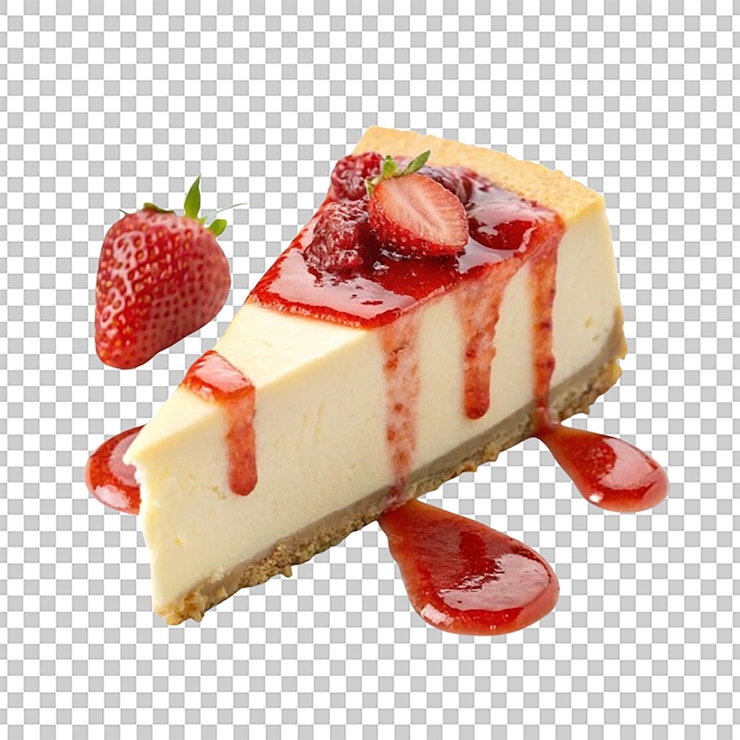 PSD una fetta di cheesecake in stile new york con salsa di fragole spruzzata sopra