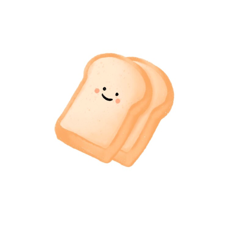 Una fetta di pane cartone animato con una faccina sorridente