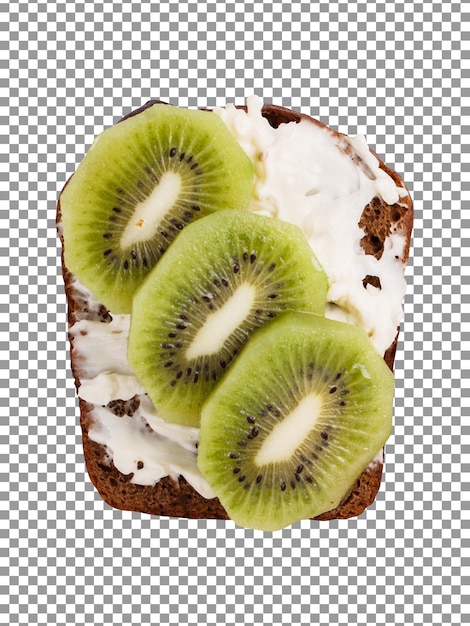 Una fetta di pane con kiwi su sfondo trasparente