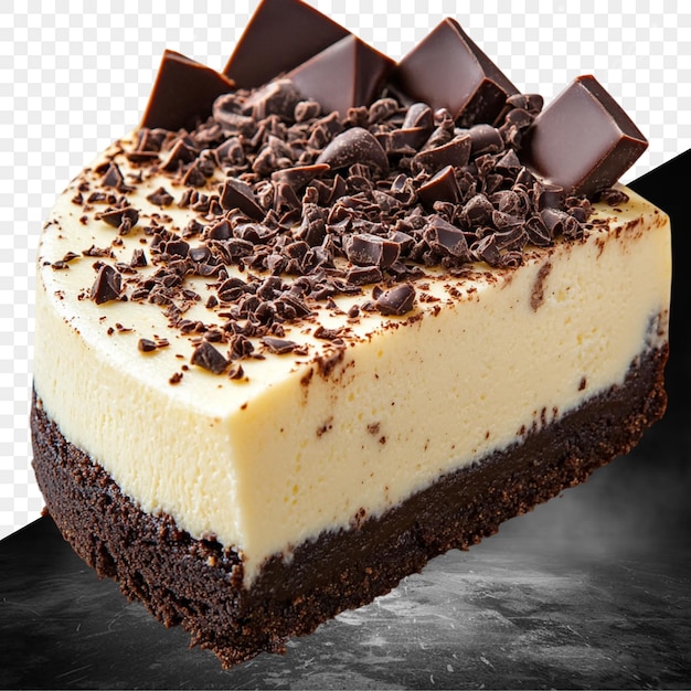 una fetta di torta con cioccolato e glassa di vaniglia