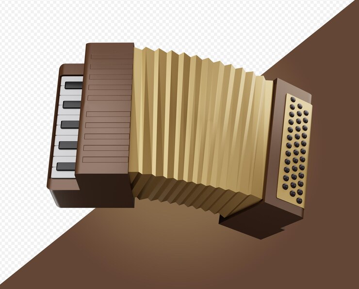 PSD una fisarmonica marrone e nera con sopra la parola accordion