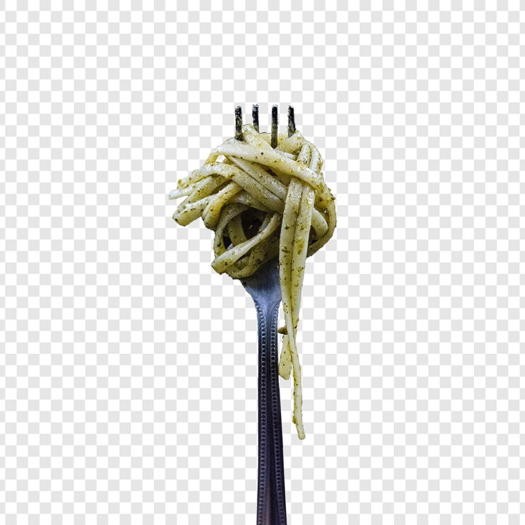 PSD una forchetta con la pasta su di essa e una forchettina