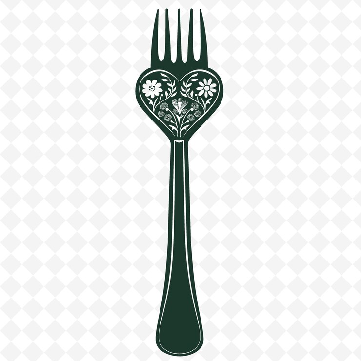 PSD una forchetta verde con le parole " un cuore " su di essa