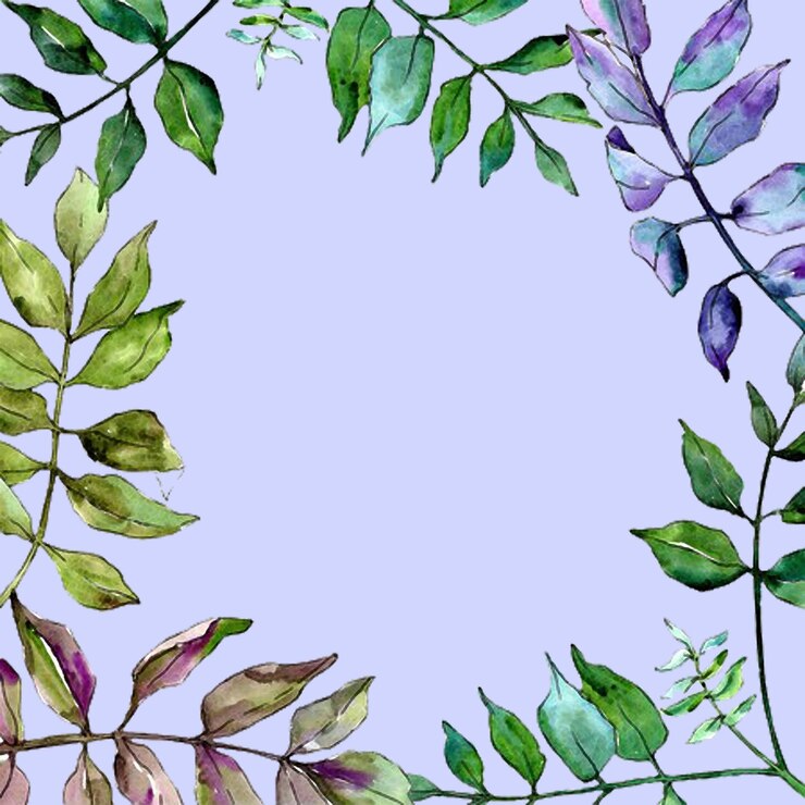 PSD una foto colorata di una cornice floreale con foglie viola e verde