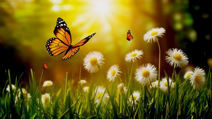 PSD una foto di fiori con farfalle e farfalle su di loro