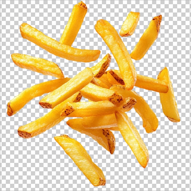 una foto di un fritto francese giallo e uno sfondo rosso e bianco