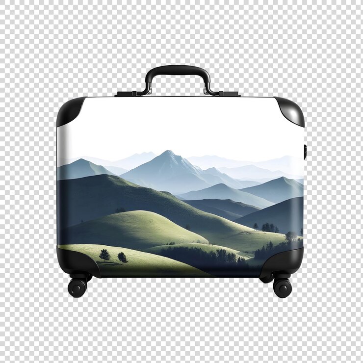 PSD una foto di una borsa con una foto di montagne e montagne