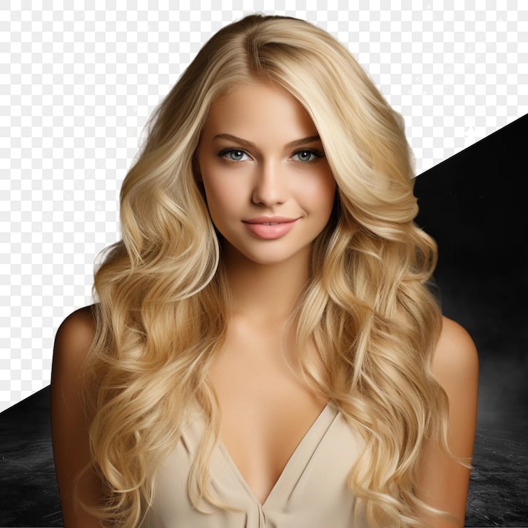 PSD una foto di una donna bionda con i capelli biondi lunghi