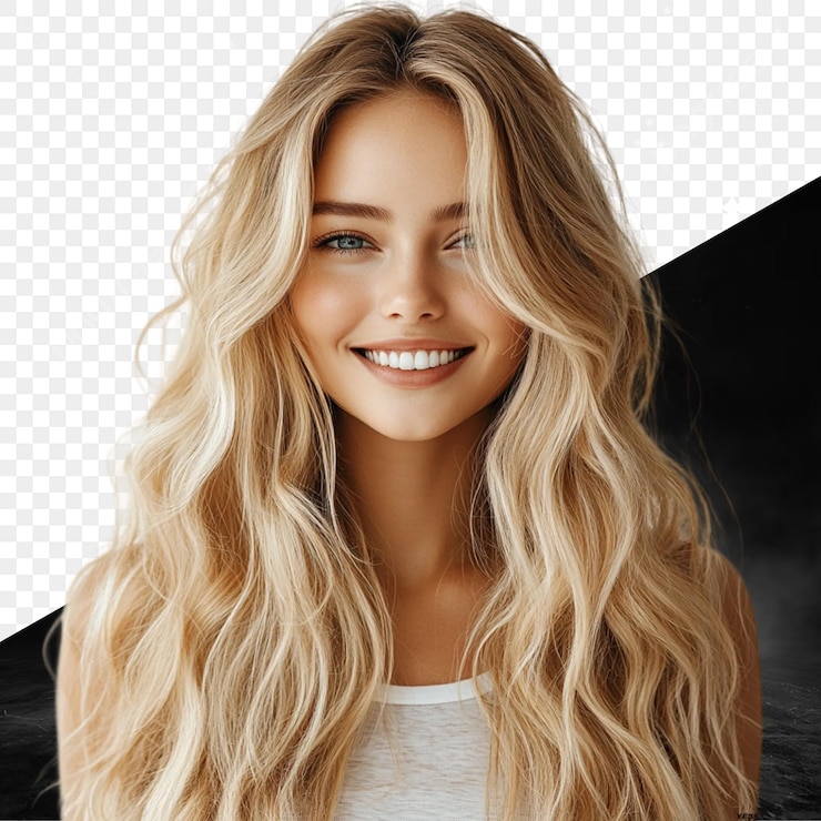 PSD una foto di una donna con i capelli lunghi biondi