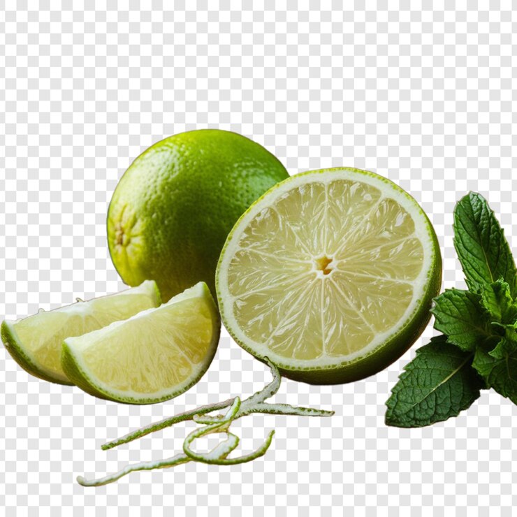 PSD una foto di una nuova fetta di mezzo lime su sfondo bianco