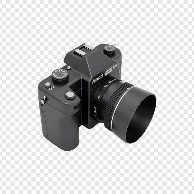 una fotocamera Nikon nera con l'obiettivo spento