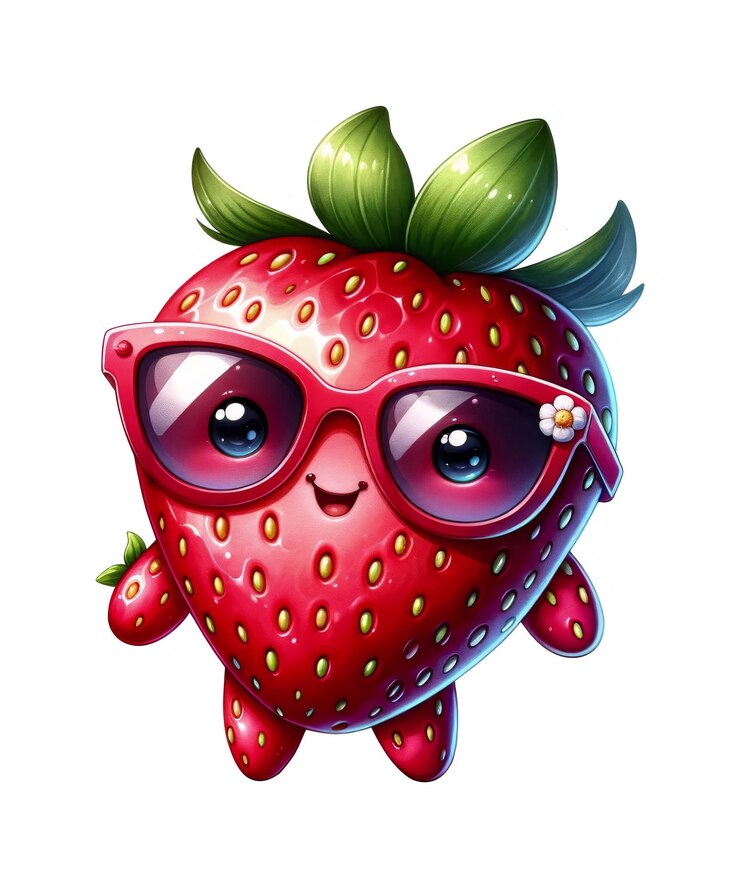 PSD una fragola con gli occhiali e un'immagine di una fragola su di essa