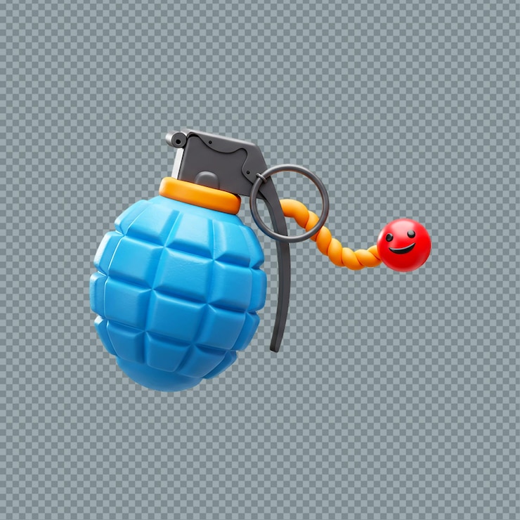PSD una granata a cartone animato con un corpo blu anello arancione e una faccia sorridente rossa alla fine png