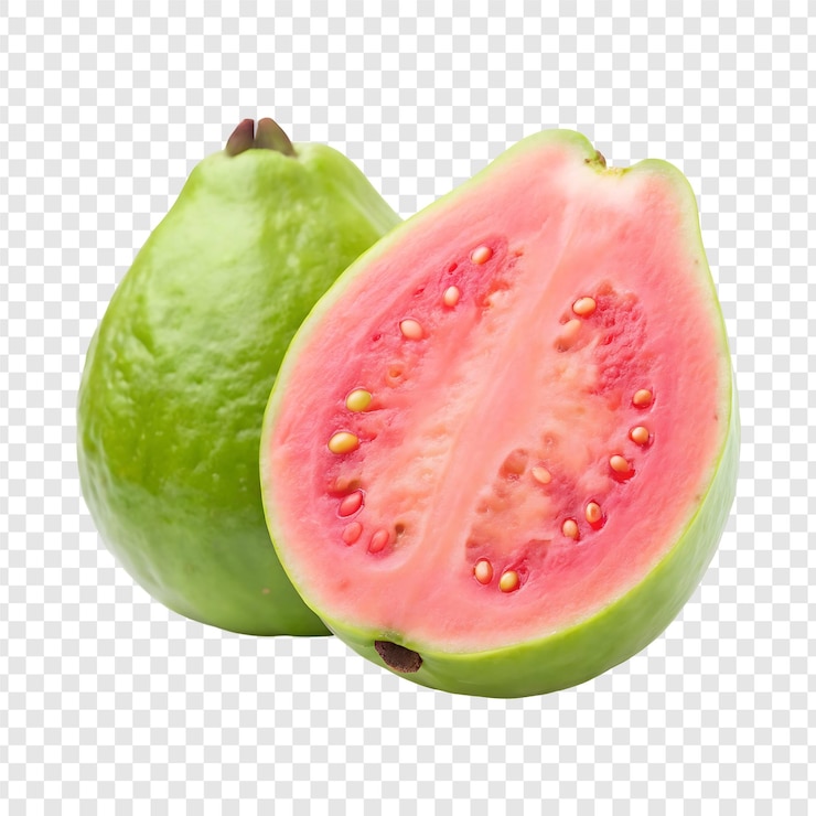 PSD una guava matura tagliata per mostrare la sua carne rosa