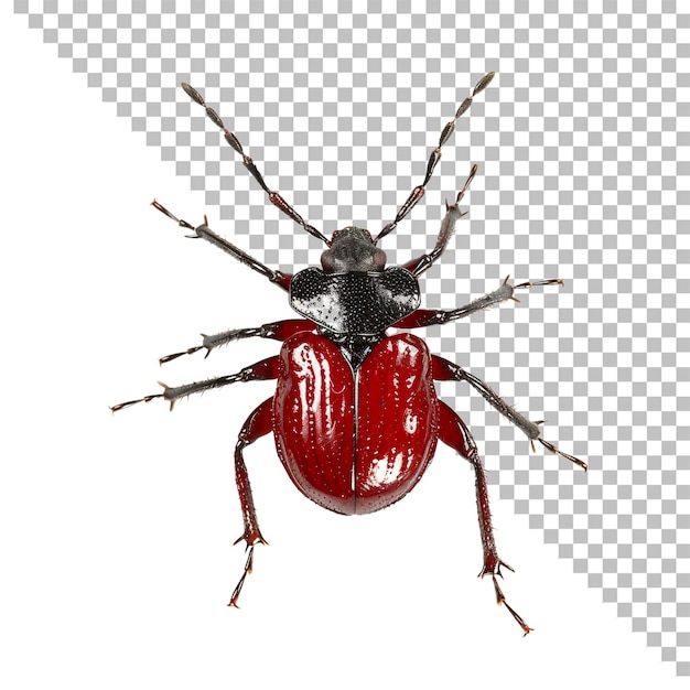 una ladybug con un naso nero è seduta su uno sfondo trasparente