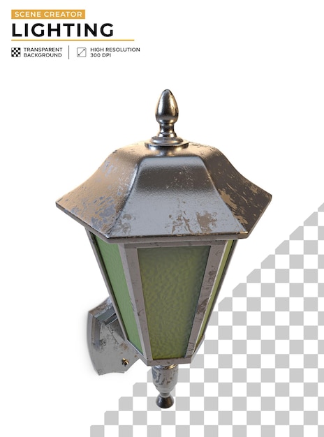 una lampada che è su uno sfondo bianco con una luce verde su di esso
