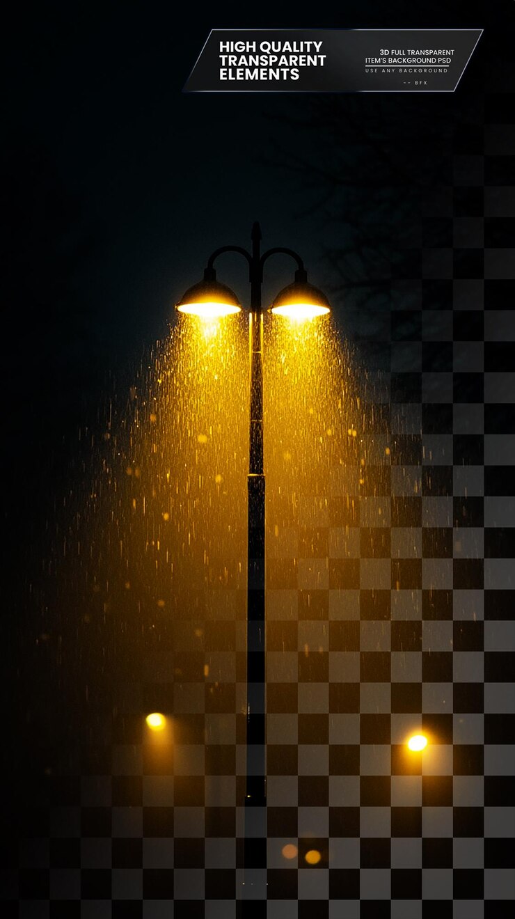 PSD una lampada di strada che illumina la notte sul lato sinistro della scena su uno sfondo trasparente