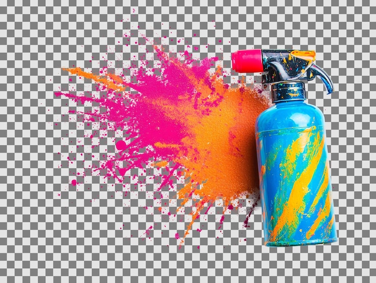 PSD una lattina di spray con polvere rosa e arancione