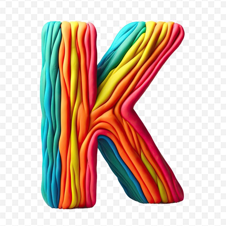 PSD una lettera colorata k fatta di filato colorato