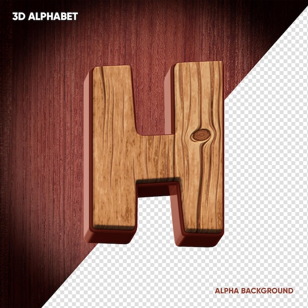 Una lettera h 3d è realizzata in legno ed è composta da un alfabeto 3d.