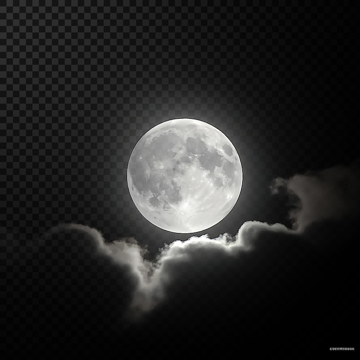 PSD una luna piena è mostrata nel cielo con le nuvole