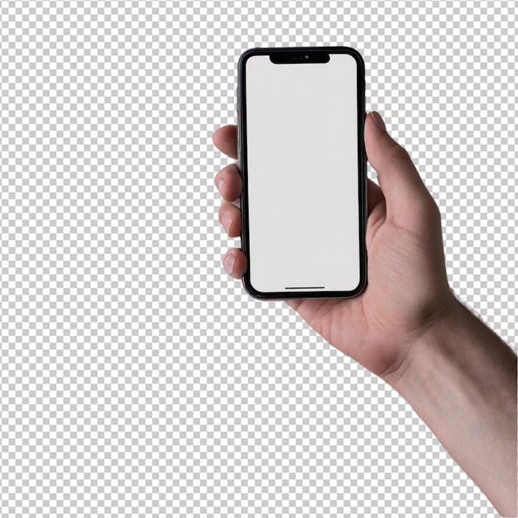 PSD una mano che tiene un telefono che ha una copertina nera su di esso