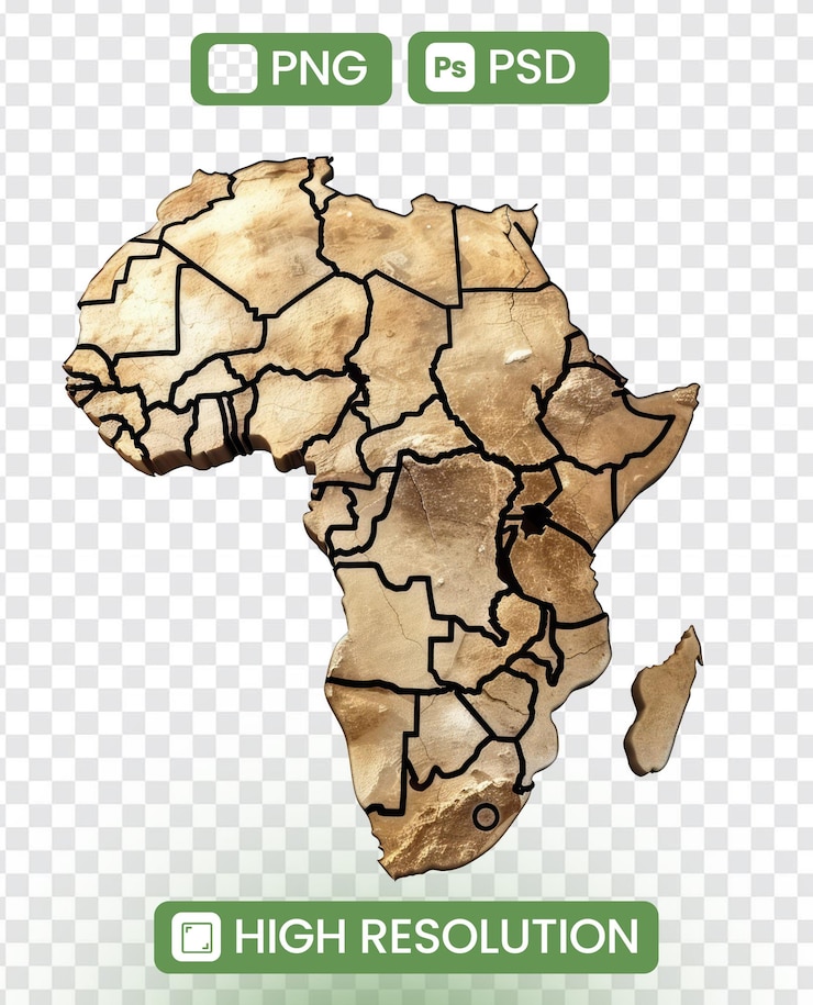 PSD una mappa dell'africa con i paesi colorati in nero