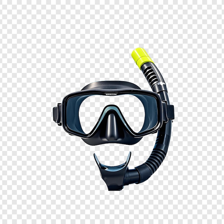 PSD una maschera con una cinghia gialla che dice scuba su di essa