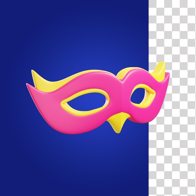 Una maschera rosa e gialla con uno sfondo blu