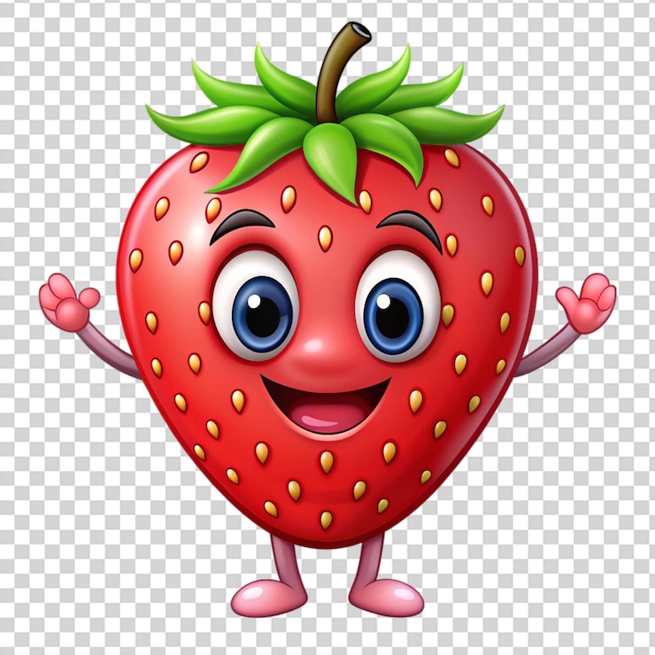 PSD una mascotte di fragola felice su uno sfondo trasparente