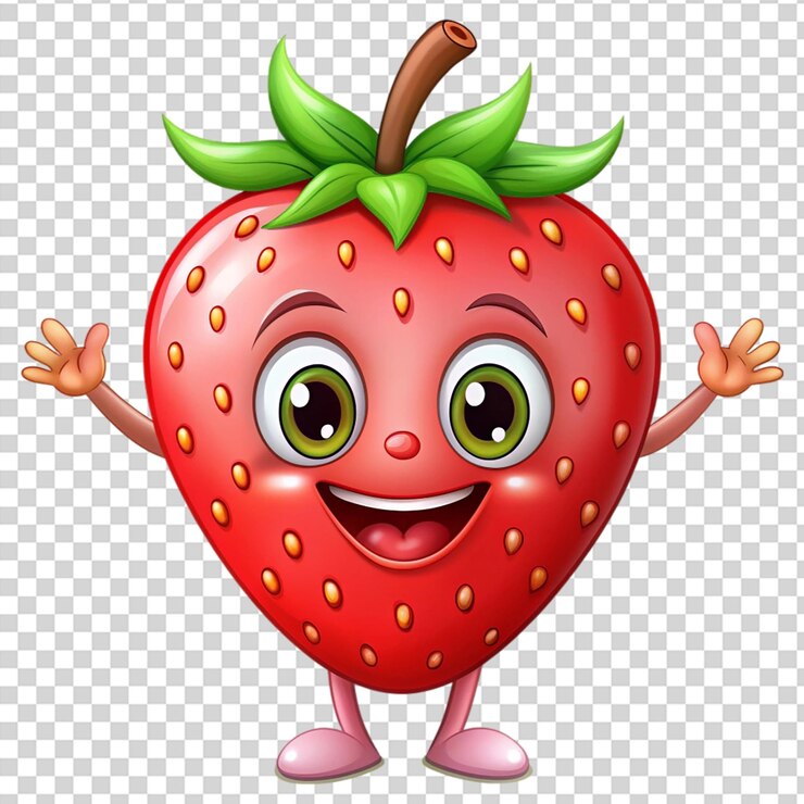PSD una mascotte di fragola felice su uno sfondo trasparente