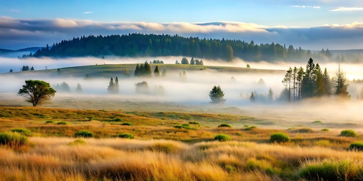 PSD una mattina nebbiosa in montagna