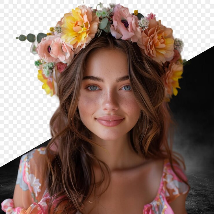 PSD una modella con una corona di fiori sulla testa