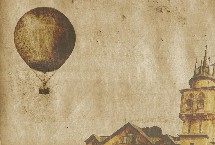 PSD una mongolfiera d'epoca sopra la torre antica