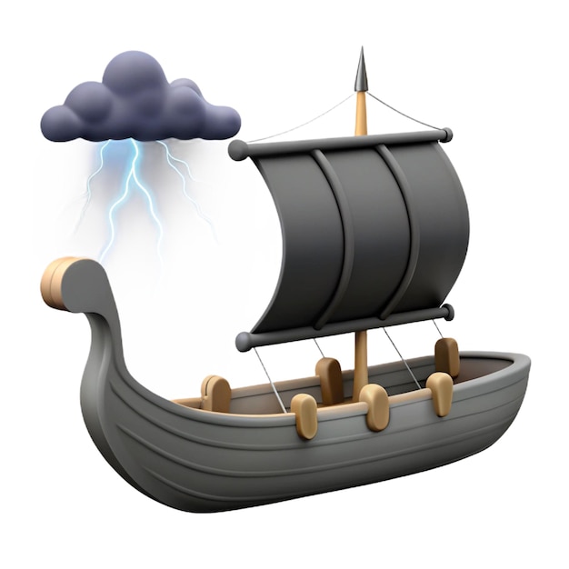 una nave pirata con un fulmine in cima