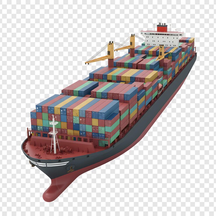 Una nave portacontainer completamente carica che naviga sull'oceano
