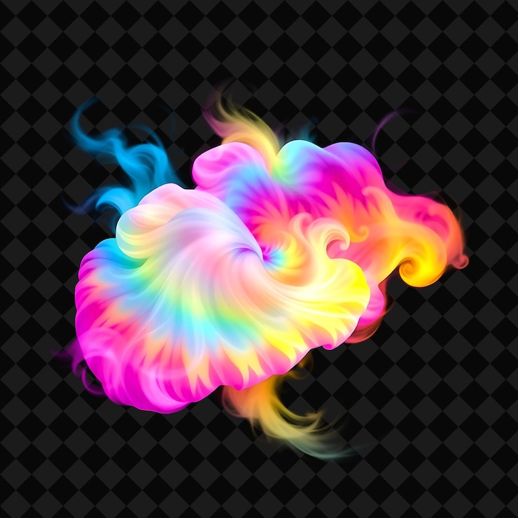 PSD una nuvola di fumo color arcobaleno è mostrata con uno sfondo nero