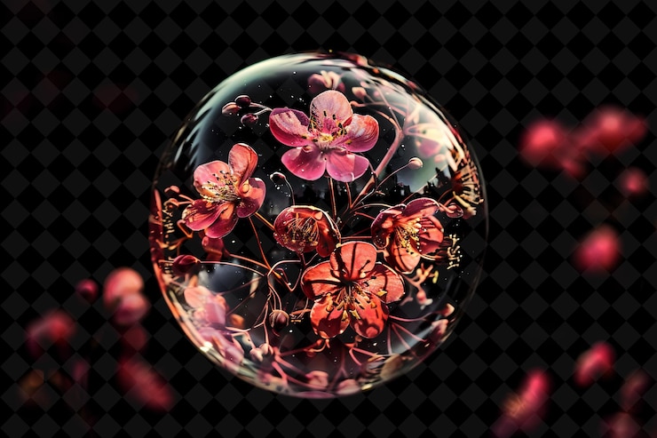 PSD una palla di vetro con fiori e foglie su di essa