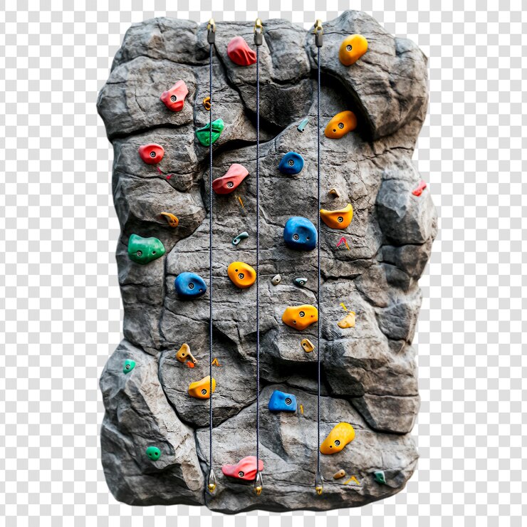 PSD una parete di arrampicata con porte per la ricreazione all'aperto su uno sfondo trasparente