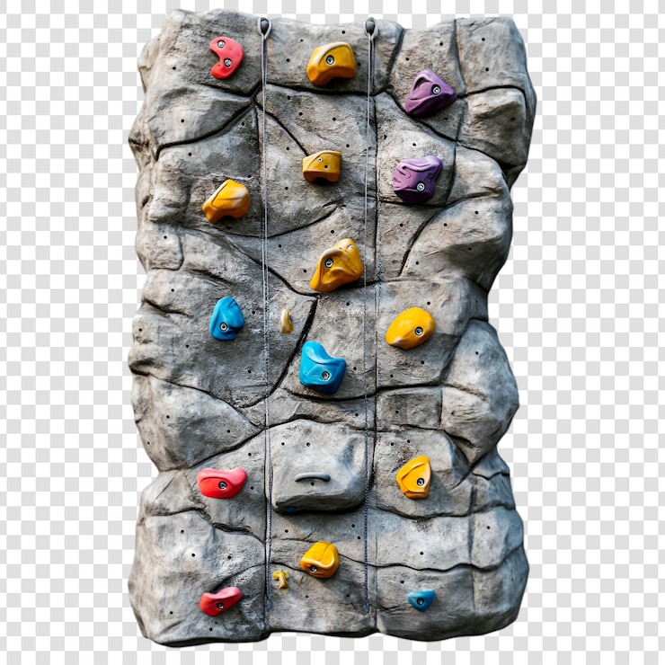 PSD una parete di arrampicata con porte per la ricreazione all'aperto su uno sfondo trasparente